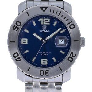 Men's 39mm CYMA Blue Dial Divers Watch 200M Stainless Steel Swiss Made Ref: 931!
